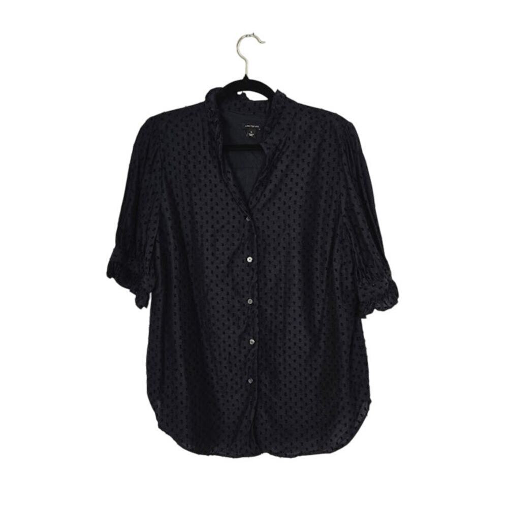 Ann Taylor Black Dot-Textured Button-Down Blouse